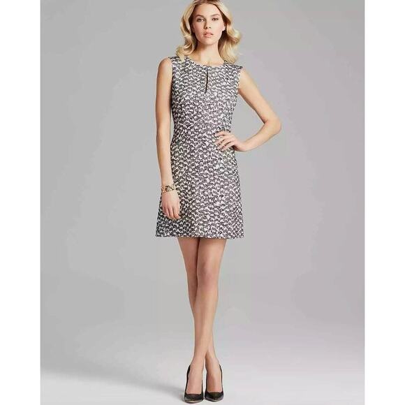 Diane Von Furstenberg Yvette Black White Tweed Sleeveless Mini Sheath Dress Sz 6 - Picture 1 of 8